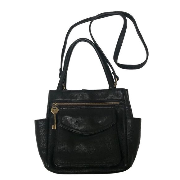 Fossil 1954 black pebble leather convertible handbag - Picture 1 of 12
